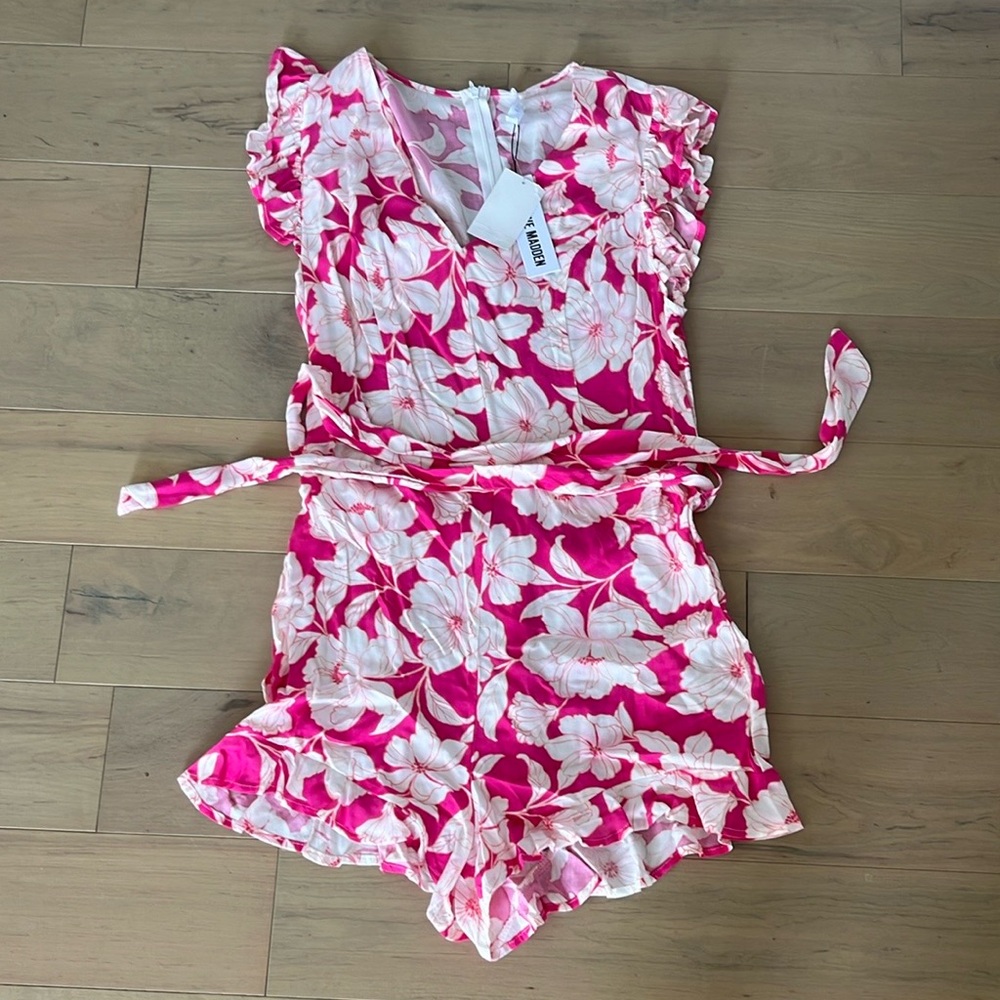 Nordstrom Pink and White Romper with Ruffled Shorts